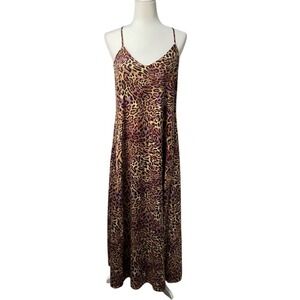 Nicole Miller Leopard Print Spaghetti Strap Satin Slip Dress‎ Size Small Pockets